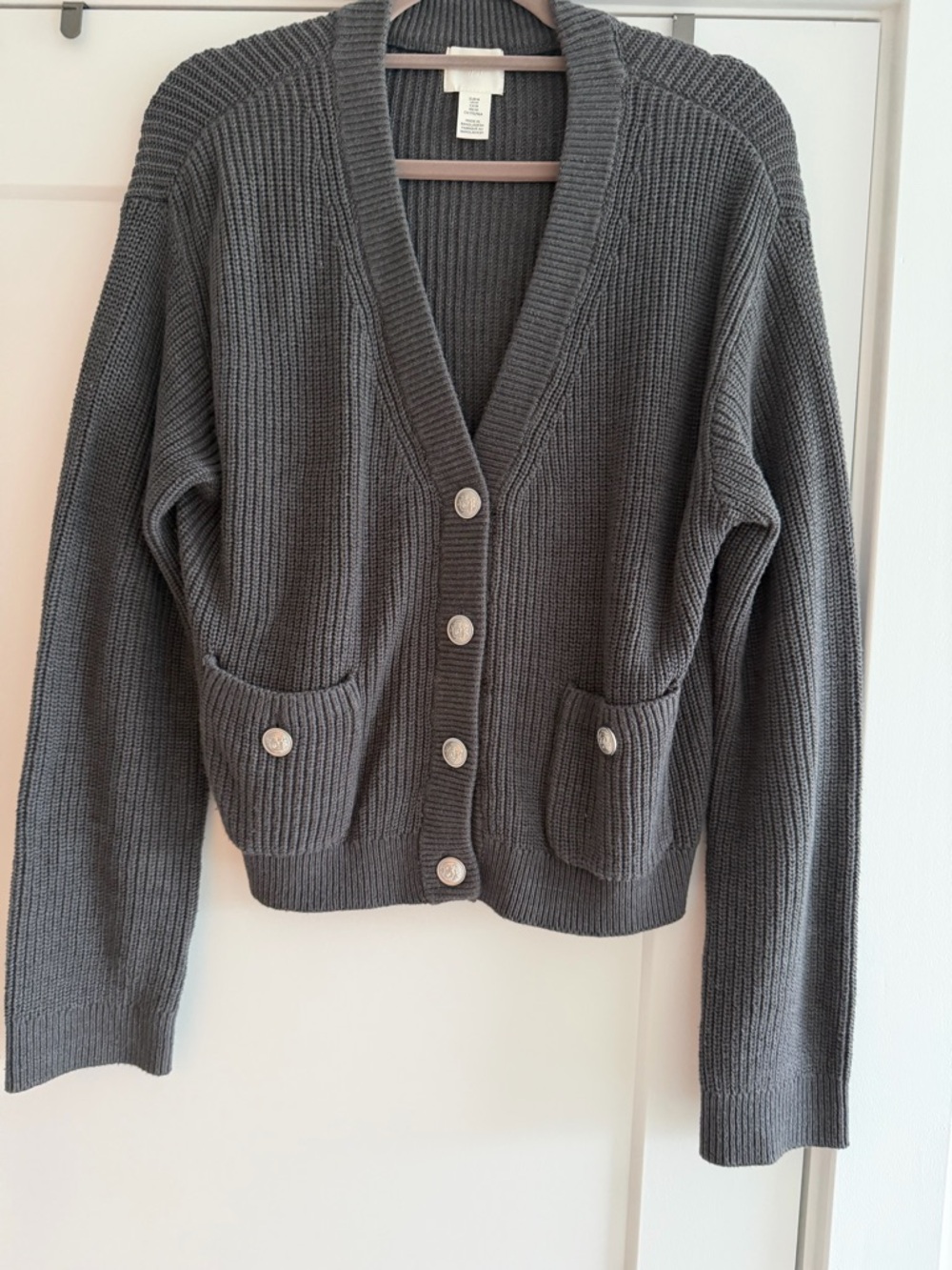 H&M Gray Ribbed Button-Front Women’s Cardigan Sweater